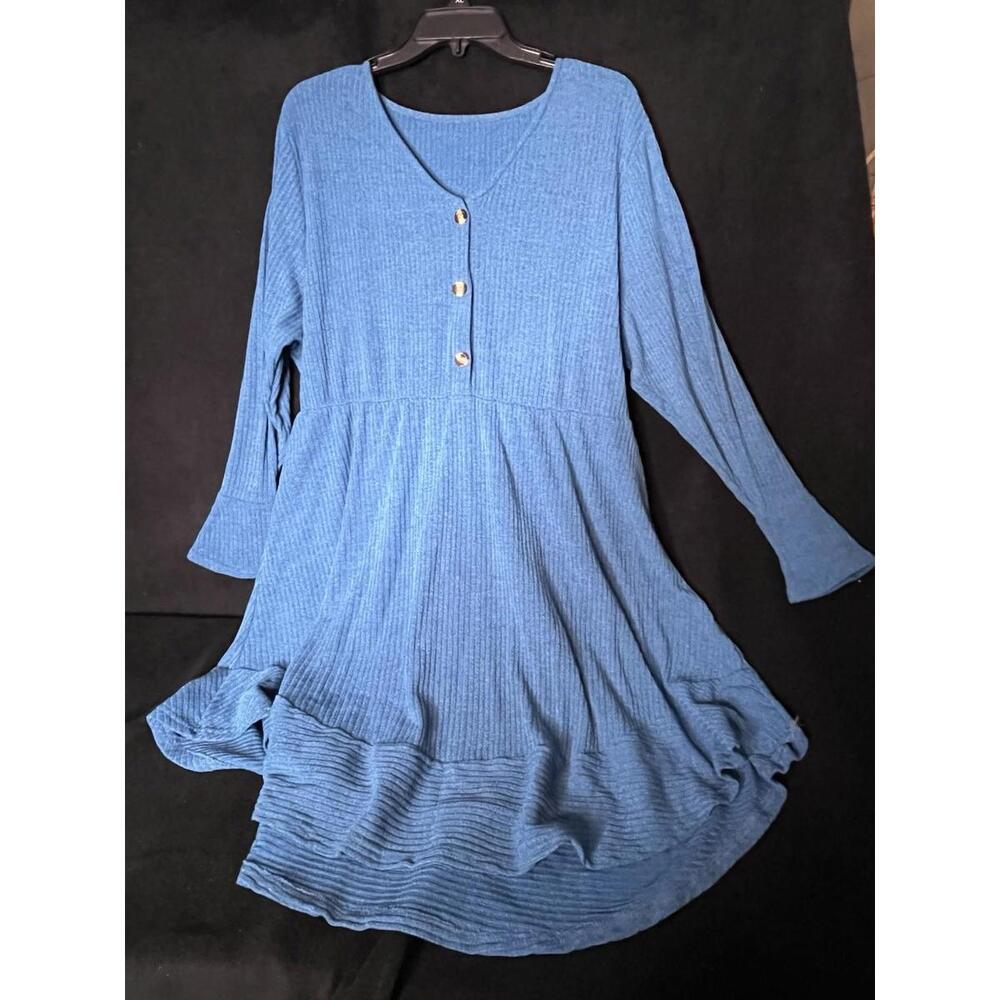 Women's Blue Long Sleeve Button Front Dress Thick Material Size 4XL SHEIN